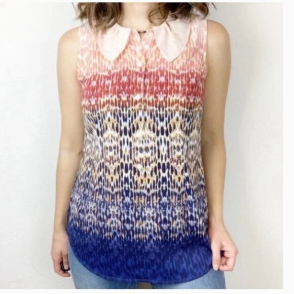 CABI 3078 Love Tunic Blouse Peter Pan Collar Abstract Print Sleeveless Medium - Picture 3 of 6